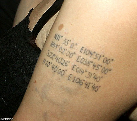 angelina jolie s tattoo Angelina Jolie 39s Geocaching Tattoo